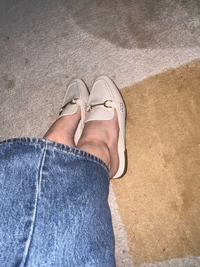 Target Womens Cream Leather Slip-On Loafers with Gold Bit